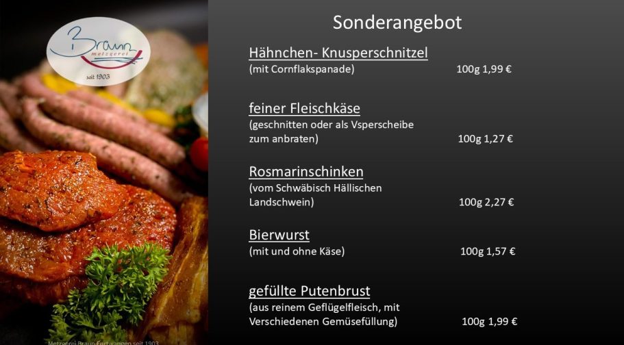 Sonderangebot Sommerferien Metzgerei Braun Furtwangen Schwarzwald Sonderangebot zum Ferienstart