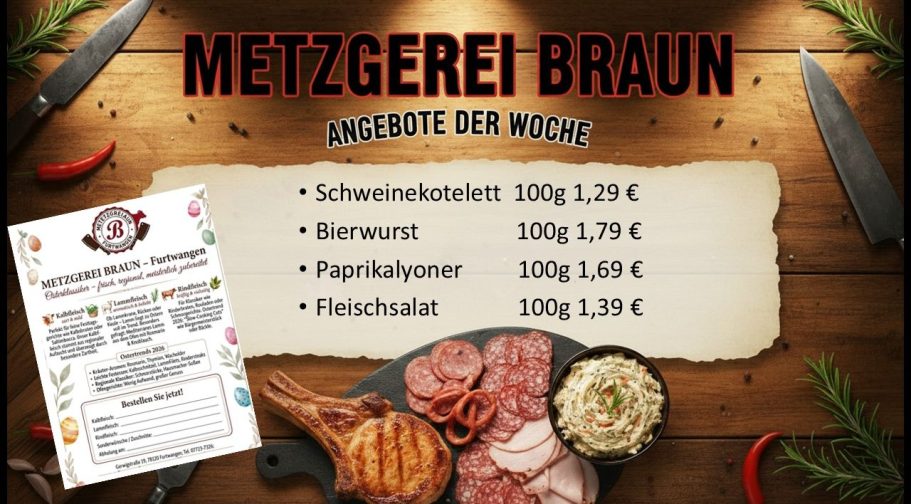 Sonderangebot 19 Januar bis 24 Januar 2026 Metzgerei Braun , Schwarzwald Sonderangebot mit Landjäger im Winterlichen Schwarzwald