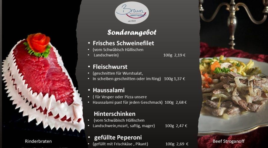 Sonderangebot 19 Januar bis 24 Januar 2026 Metzgerei Braun , Schwarzwald Sonderangebot mit Landjäger im Winterlichen Schwarzwald