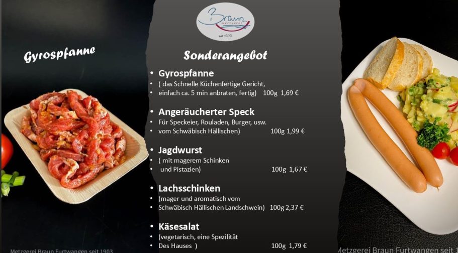 Sonderangebot 19 Januar bis 24 Januar 2026 Metzgerei Braun , Schwarzwald Sonderangebot mit Landjäger im Winterlichen Schwarzwald