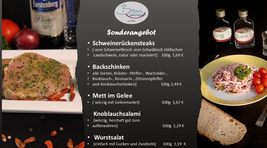 Sonderangebot 19 Januar bis 24 Januar 2026 Metzgerei Braun , Schwarzwald Sonderangebot mit Landjäger im Winterlichen Schwarzwald